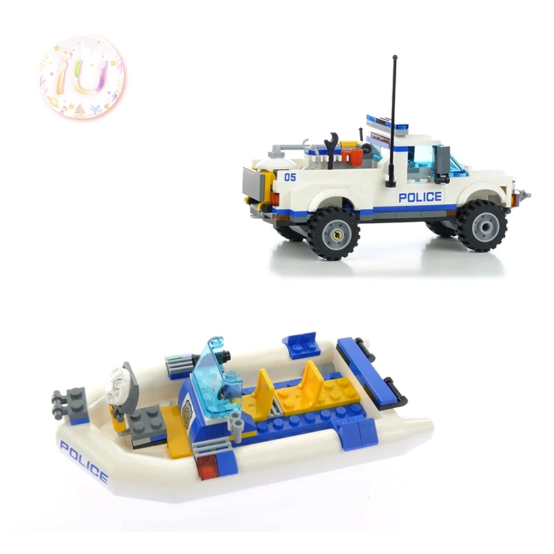 Legoings городской полицейский патрульный автомобиль и лодка строительные блоки