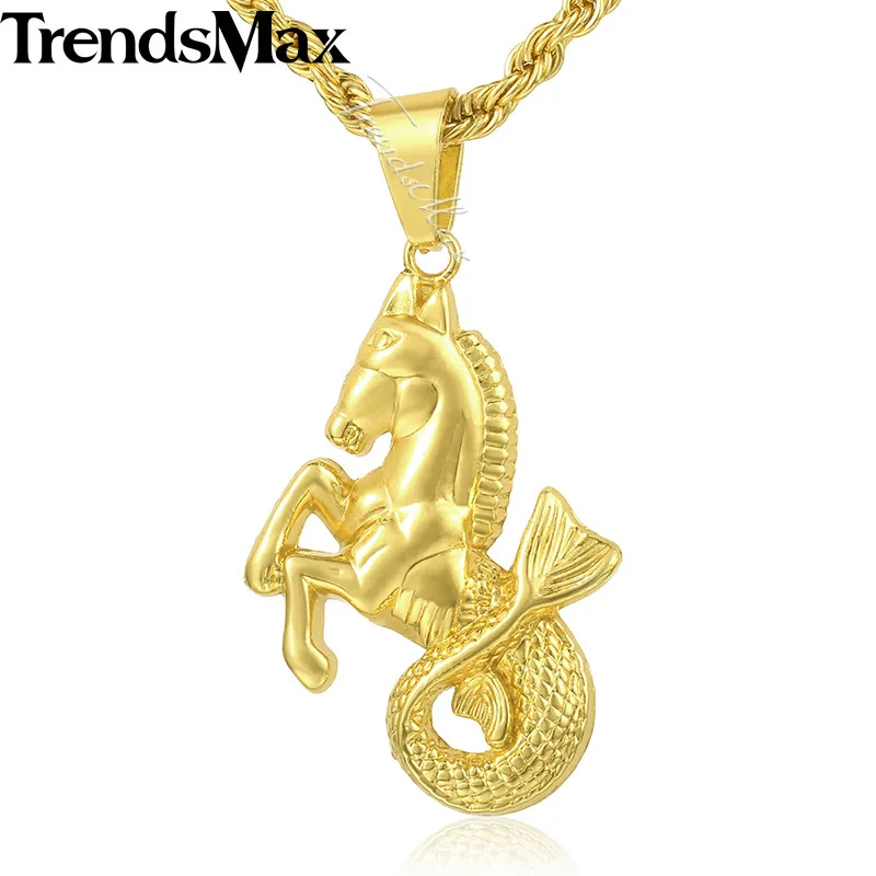 Trendsmax лошадь Рыба кулон ожерелье Мужская цепочка хип хоп золото цвет звено