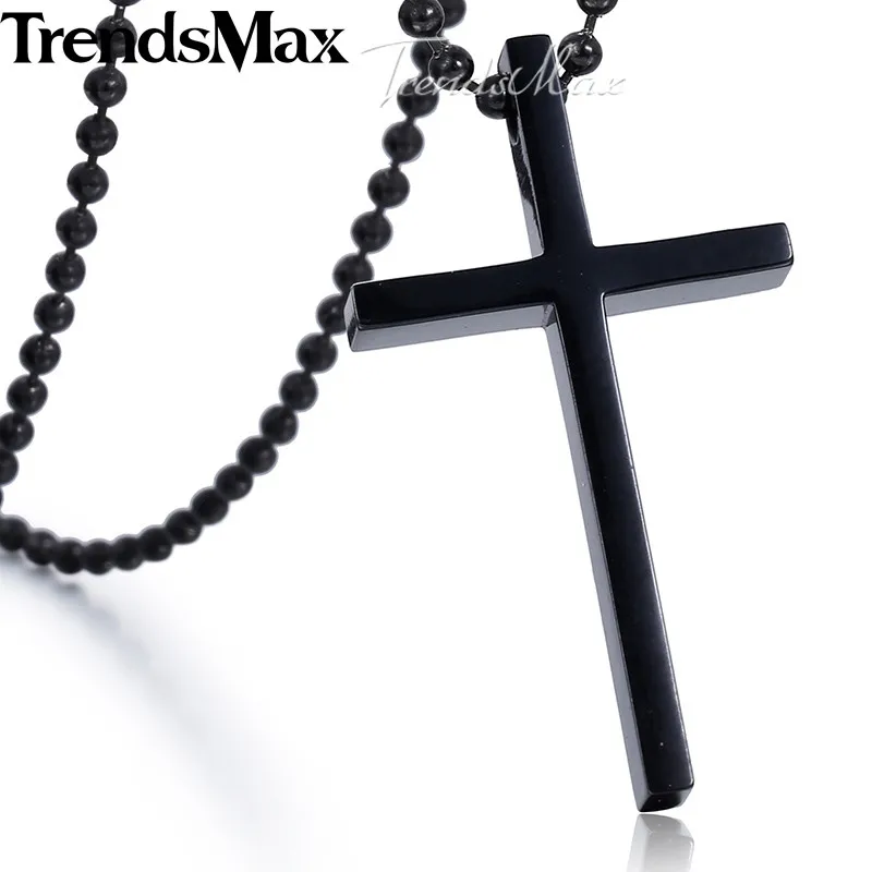 Trendsmax Крест Серебряный черный цвет нержавеющая сталь кулон с бисером цепи