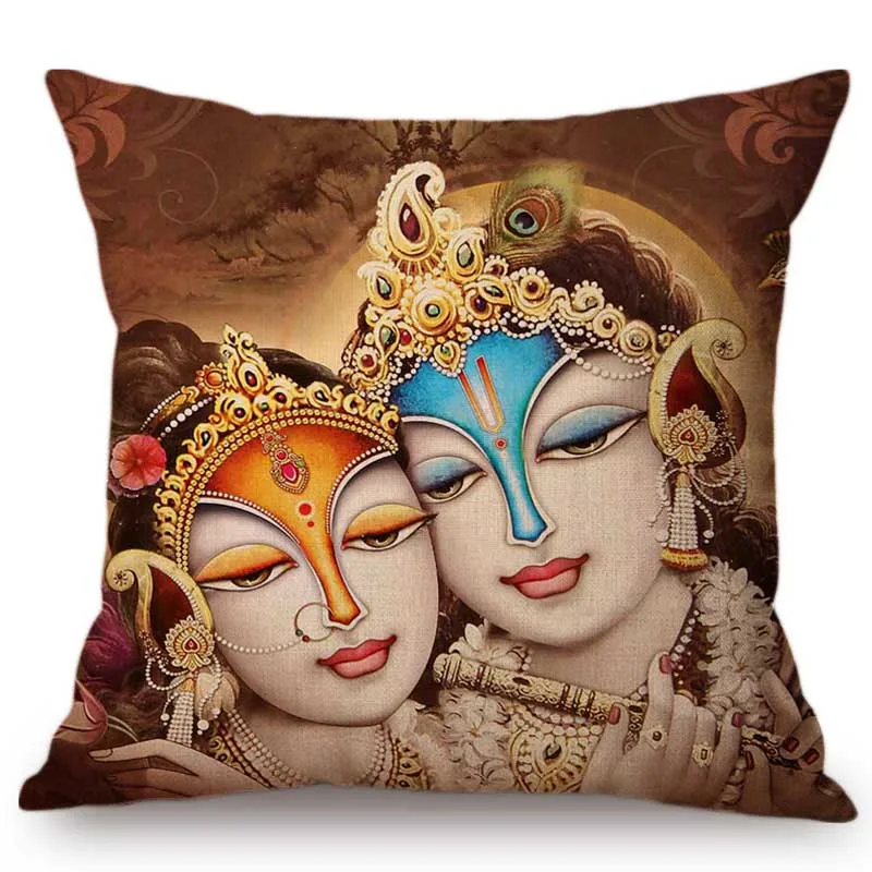 India Cultural Radha Krishna Oil Painting Valentine Day Home Decoration Sofa Throw Pillow Case Exotic Ethnic Linen Cushion Cover | Дом и сад