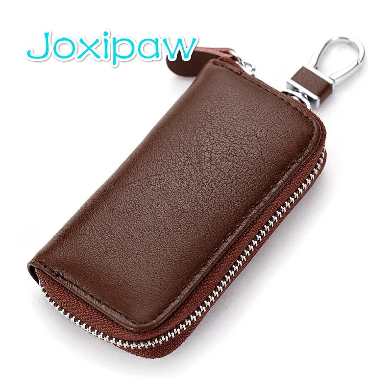 

Men Women Car Key Holder Wallets Cow Leather Housekeeper Card Zipper Case Keys Organizer Money Bag Joxipaw
