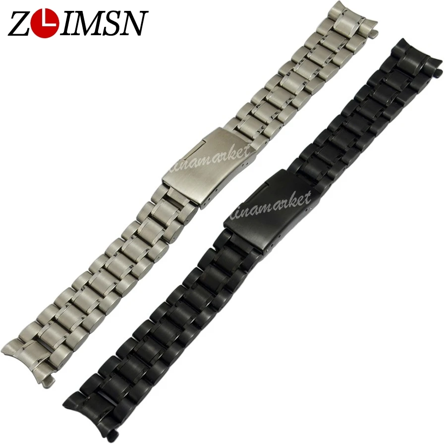 

ZLIMSN 18 20 22 24mm Sliver Curved End Watchband Deployment Clasp Stainless Steel Watch Strap Replacement relogio masculino