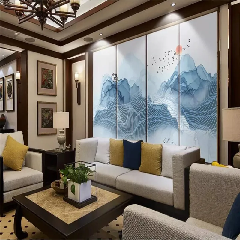 Blue ink landscape abstract lines background high-grade wall cloth manufacturers wholesale wallpaper mural photo | Обустройство дома
