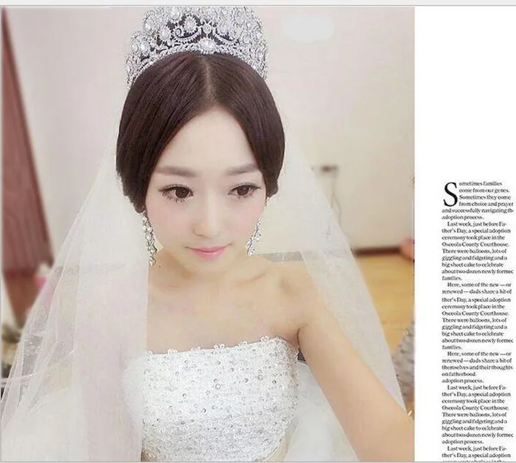 Luxo Espumante Coracao de Cristal Coroa De Noiva Acessorios Para o Cabelo As Mulheres Meninas Tiaras Casamento Grande|Украшения для