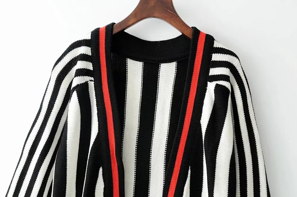 Для женщин осень-зима looose свитера в полоску хит цвет двойные карманы Женские