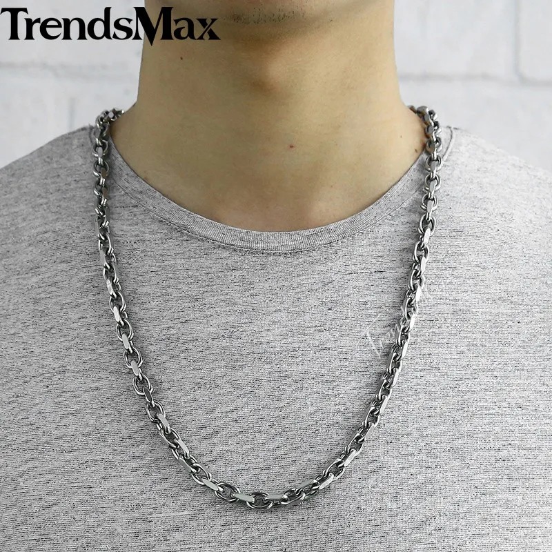 Silver color Trendsmax, 9 мм, мужское ожерелье, Золотой кабель, звено, нержавеющая сталь, цепь, вечерние, подарок, ювелирные изделия, 55 см, 60 см, KNM53 - Окраска металла: Silver color