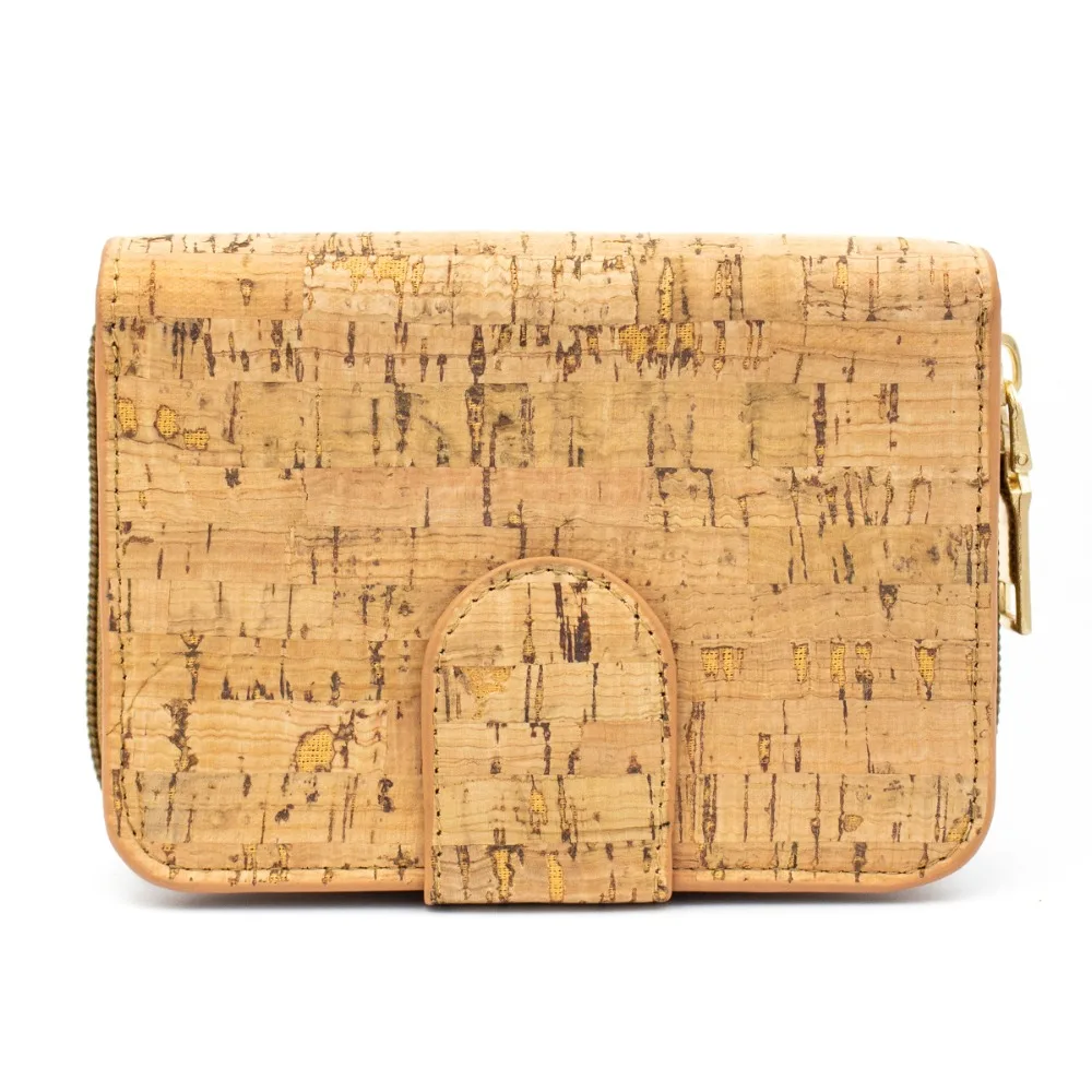 Натуральный пробковый женский кошелёк со змейкой натуральный деревенский