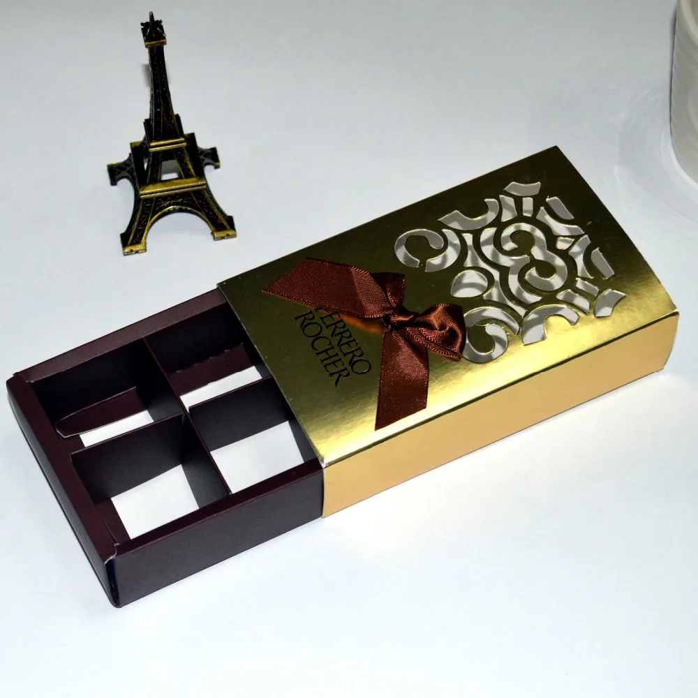 

50pcs Wedding Favors gold color chocolate packaging 6 hole Baby Shower Paper Candy Gifts Box Ferrero Rocher Boxes