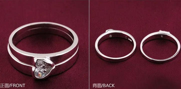 Uloveido пару обручальных колец для мужчин и женщин серебряный цвет мода сердце