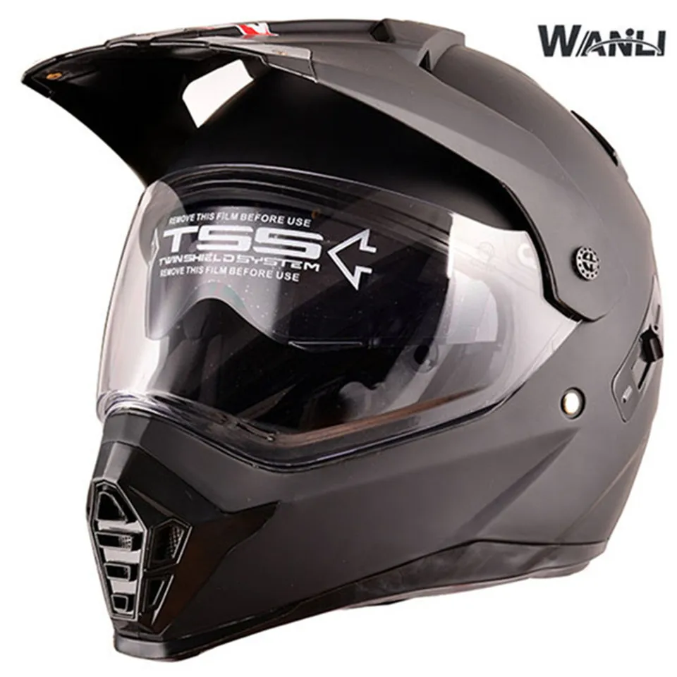 Новые Двойные линзы мотоциклетный шлем для мотокросса Casco DOT Approval Capacetes WANLI 168 XS размер - Цвет: Mate black