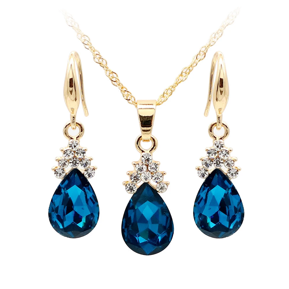 

Women Elegant Vintage Teardrop Rhinestone Women Jewelry Set Necklace Hook Earrings Pendants Hook Earrings Jewelry Set