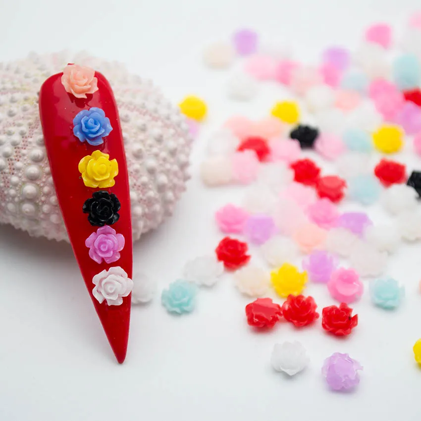 Смешанные цветные акриловые розы Дизайн ногтей 6 мм 3D украшения для припасы