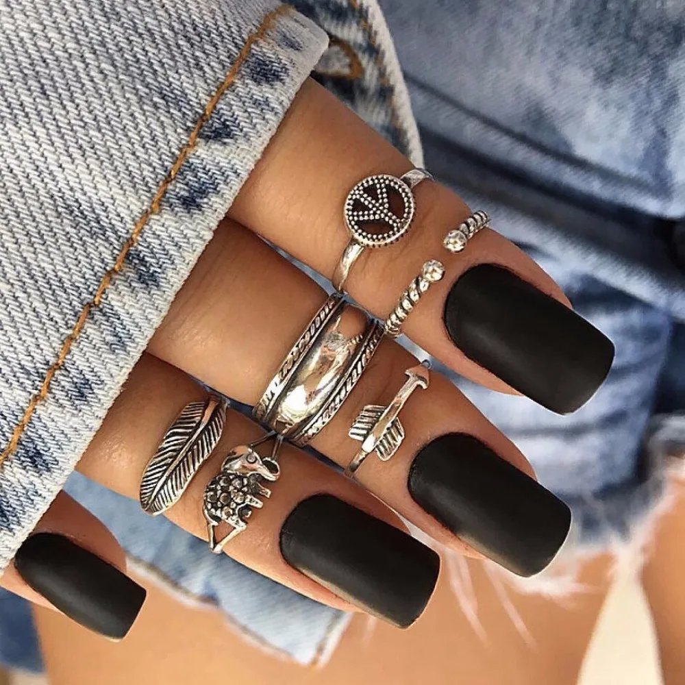 Этнические Ретро кольца на палец средней длины со слоном и листьями для женщин 6