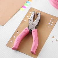 hand held pink metal paper hole punch heart circle shape single hole for scrapbook notebook greeting cards puncher hand tool