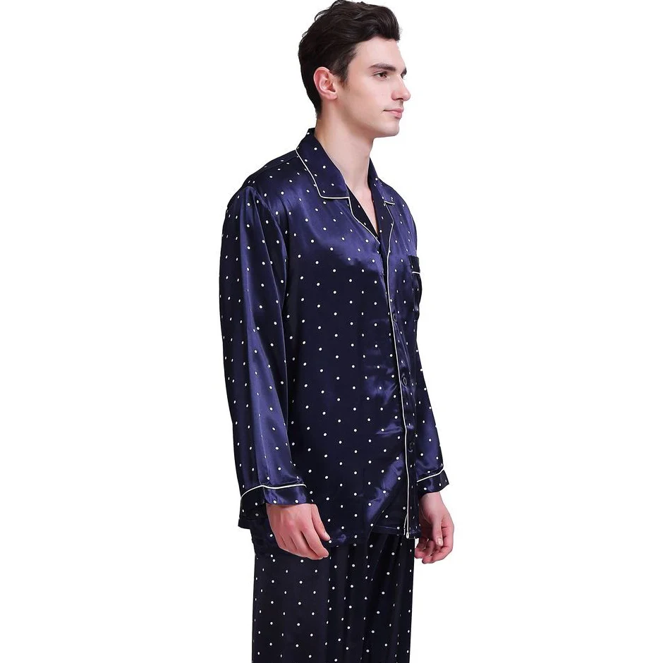 Мужской Шелковый Атласный пижамный комплект PJS Пижама для отдыха США S M L XL XXL 3XL