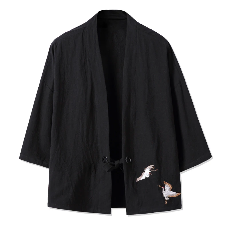 

Free shipping plus size men shirt XXL- 8xl 7xl casual Linen cardigan man embroidered shirts stand collar half sleeve
