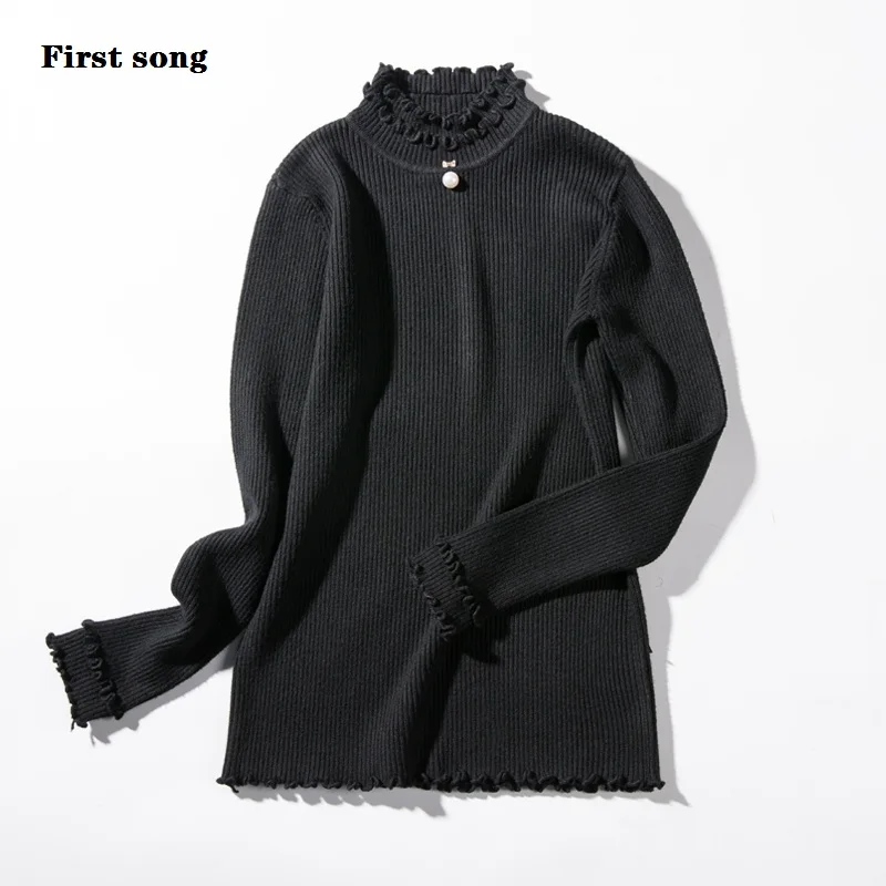 

First song women's pearl beaded sweater new 2018 autumn and winter O-neck long-sleeved slim women's knitted sweater and pullover