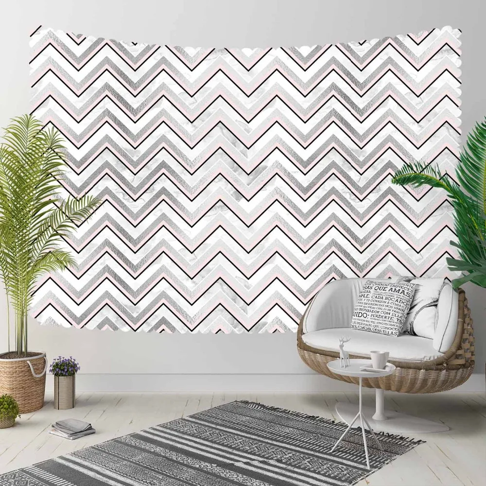 

Else Gray White Pink Lines Stripes Geometric Nordec 3D Print Decorative Hippi Bohemian Wall Hanging Landscape Tapestry Wall Art