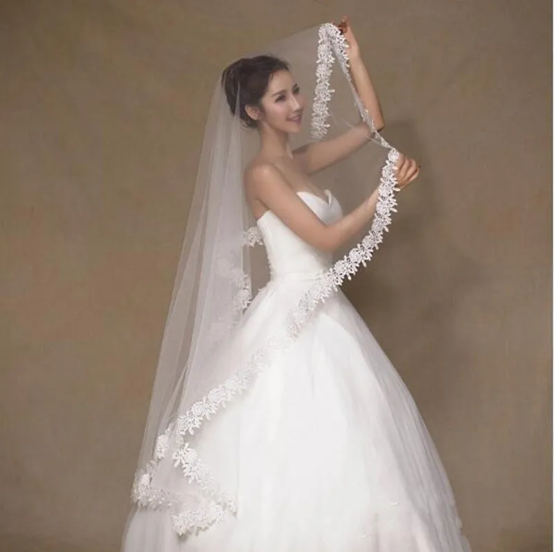 Свадебная фата невесты певица Слои края шнурка 1 5 м Длинные фату слоновой кости