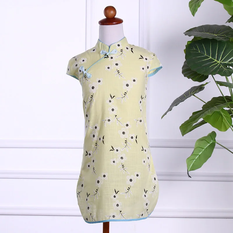 Traditional Chinese Qipao Dress for Photoshoot Summer Cotton Cheongsam Pattern Baby Girls Children Prom Look Floral Dresses | Детская
