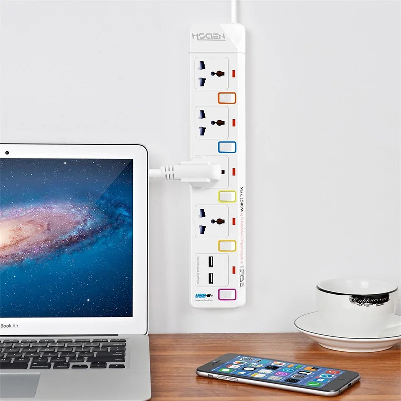 Удлинитель с USB 4 универсальных разъема 2 usb порта для зарядки 1 8 м (включая розетки)