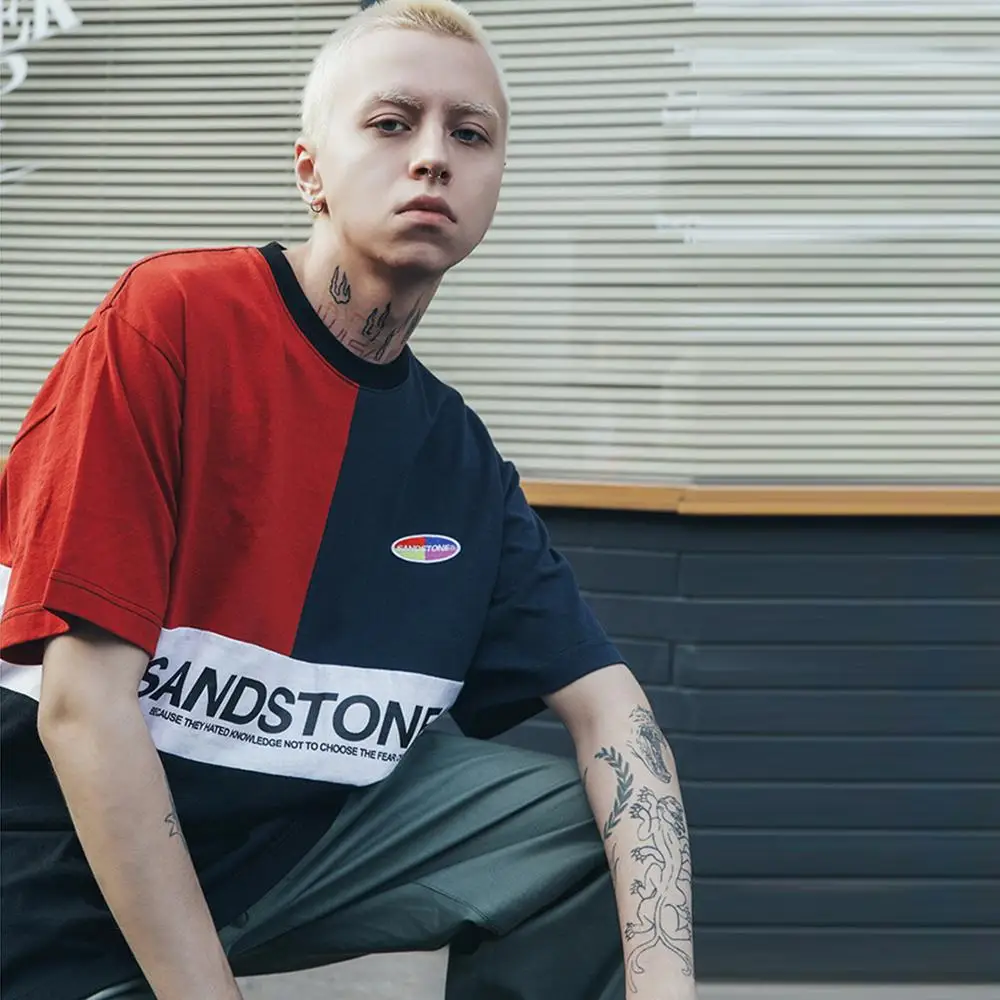 Aelfric Eden Лоскутная негабаритная хип-хоп летняя футболка мужская Harajuku Повседневная