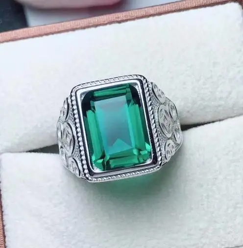 Серебристый KJJEAXCMY, хорошее ювелирное изделие, 925 серебро, инкрустированное натуральным зеленым кристаллом, бериловый драгоценный камень, кольцо для мужчин - Цвет камня: Серебристый