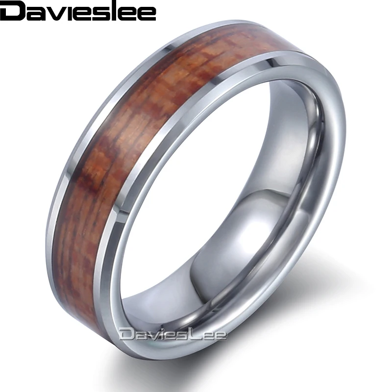 Мужское кольцо из карбида вольфрама Davieslee 6 мм серебряного цвета с инкрустацией