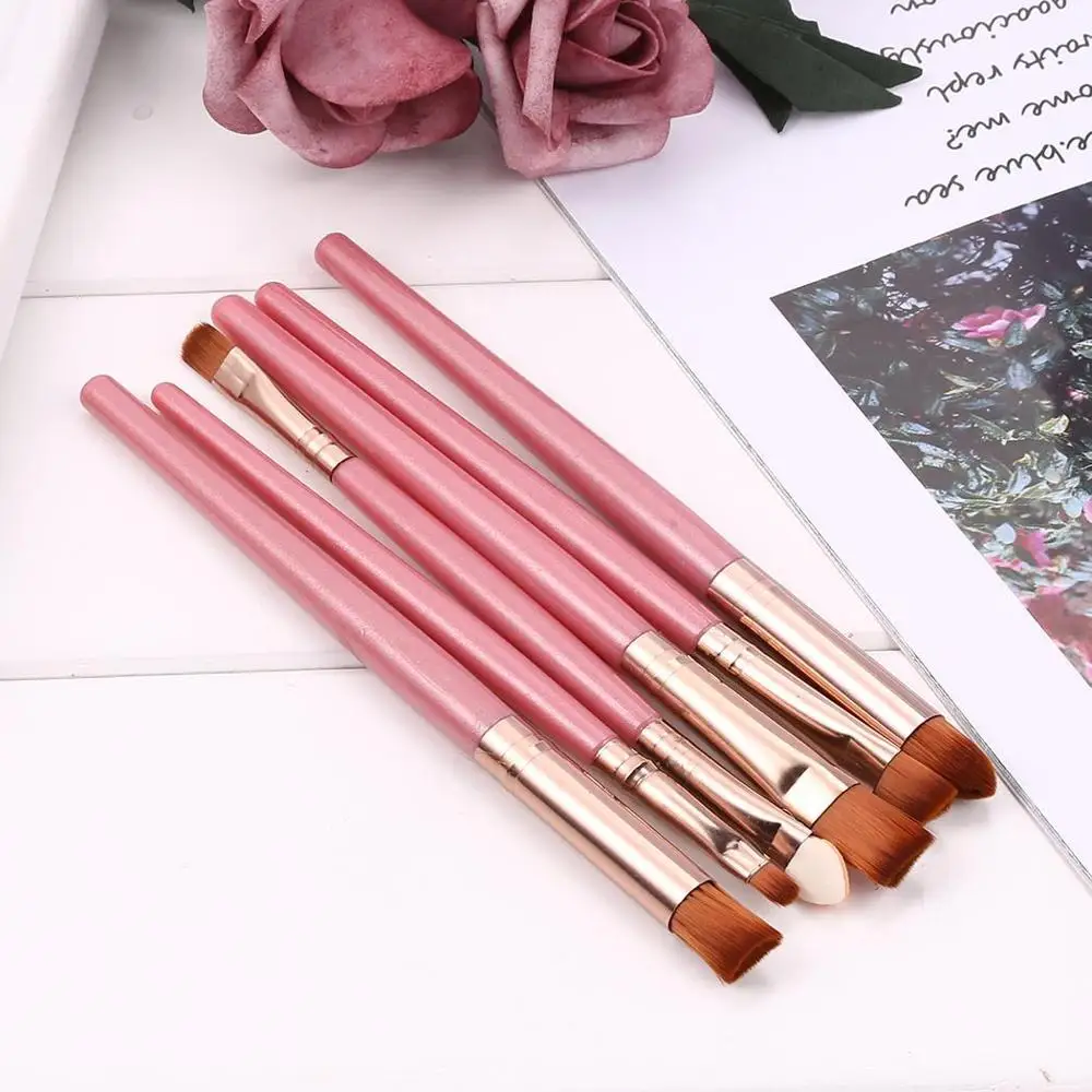 pink 6 шт/1 шт кисти для макияжа Набор Чехол ручка, основный косметик тени для век Румяна Пудра кисть для растушевки теней инструменты - Handle Color: pink