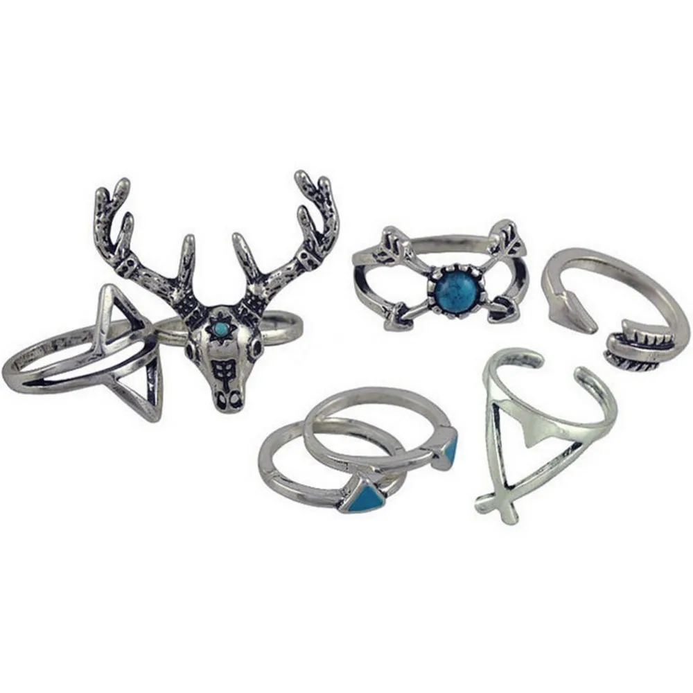 7 шт./компл. винтажный этнический богемный Бохо кольцо олень Anillos De Animales Bague панк