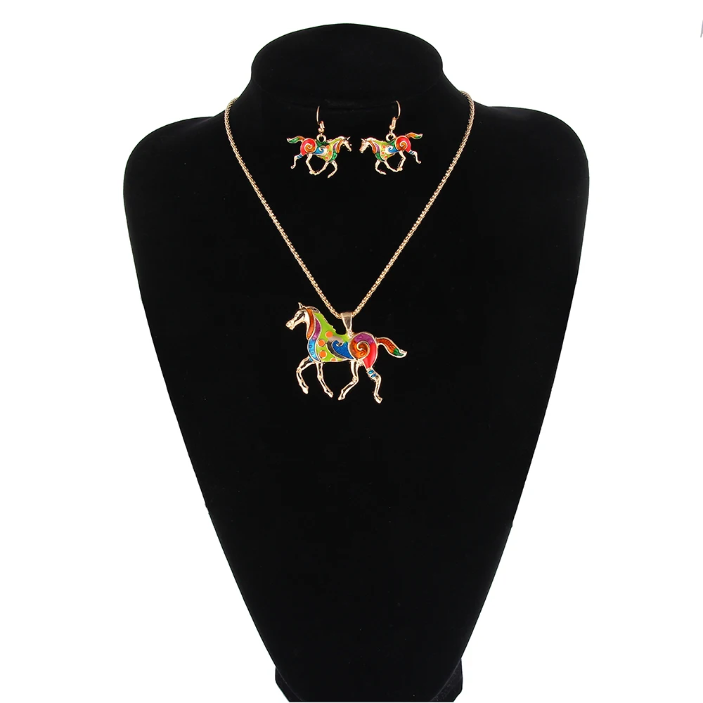 Lureme Fashion Colorful Animal Horse Necklace Pendant Dangle Earrings Jewelry Set for Women Girls (js000698) | Украшения и