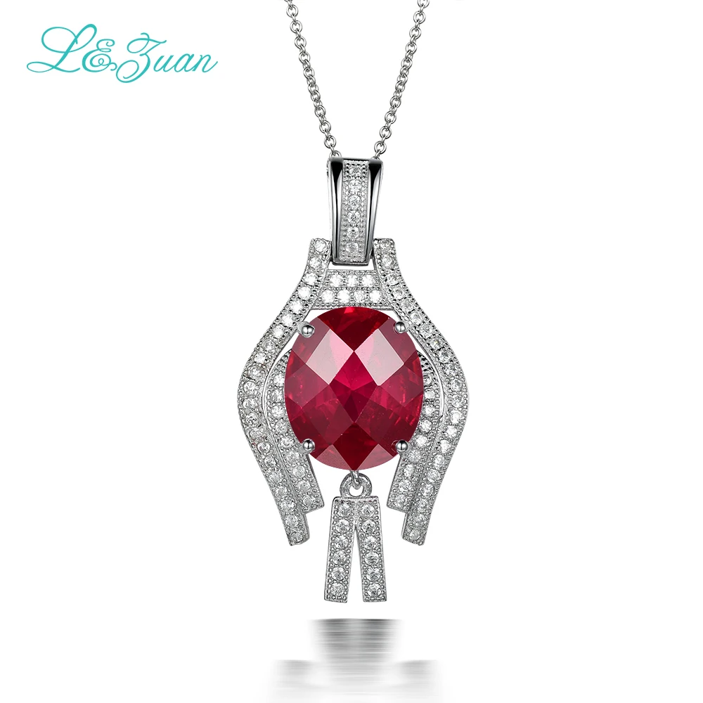 

l&zuan 100% 925 Sterling Silver Jewelry Fine Jewelry Necklaces Pendants For Women 9.1ct Ruby Gemstone Luxury Juwelen P0043-W01