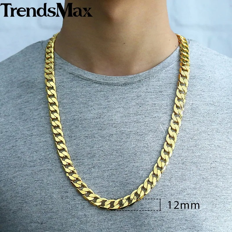 Trendsmax, мужское ожерелье в стиле хип-хоп, Золотая кубинская цепочка, ожерелье для мужчин, ювелирные изделия, Прямая поставка,, подарки 12 мм KGN270