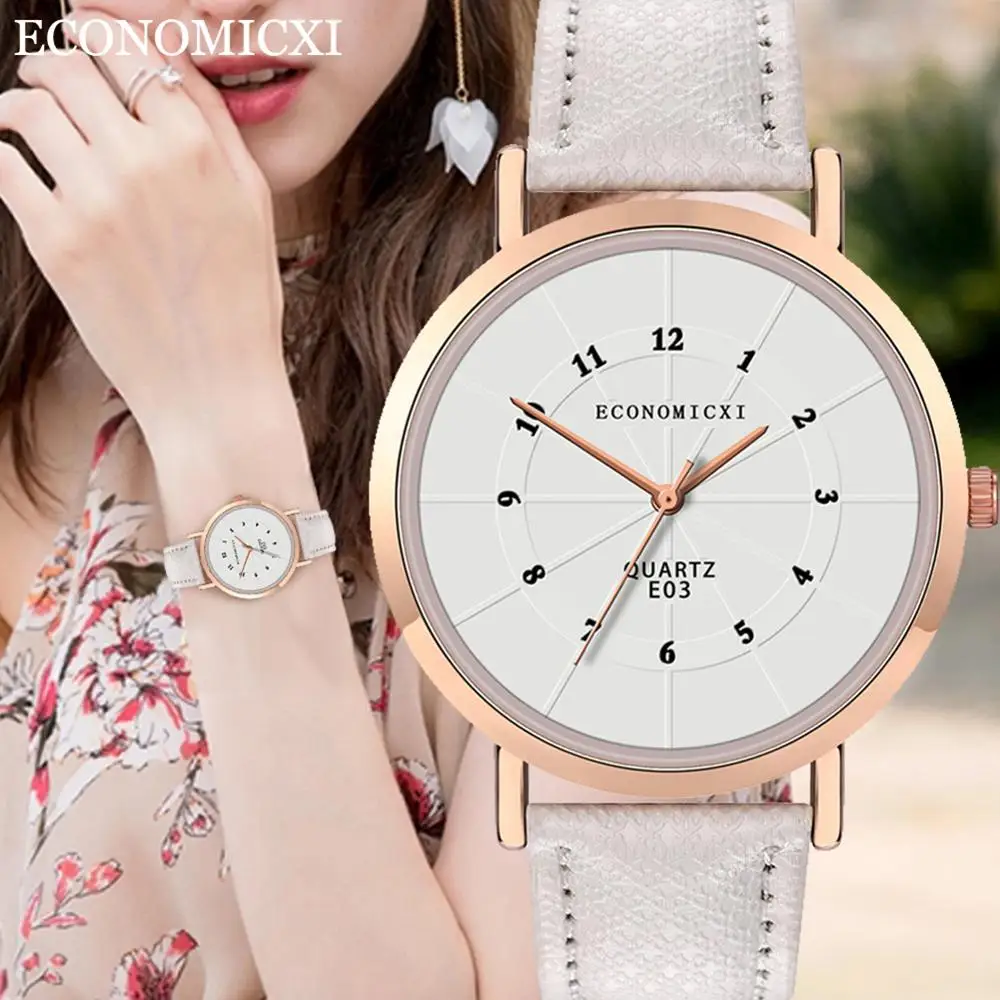 ECONOMICXI2019 простые часы с номером Круглые Женские Аналоговые из сплава Relogio Feminino для