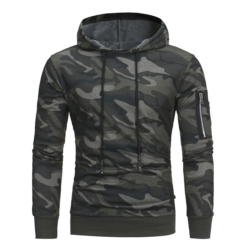 Повседневное модные Для мужчин осень камуфляж печати Slim Fit пуловер Drawstring Hoodie|fashion