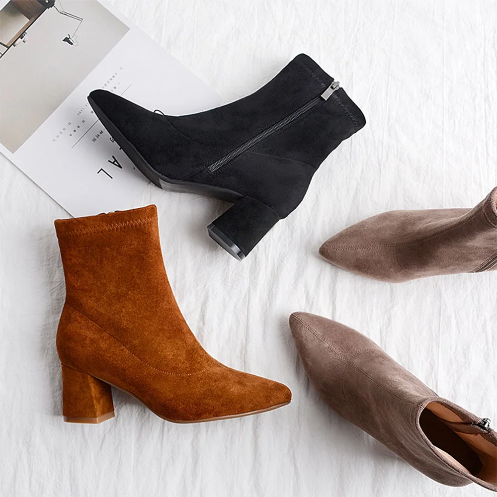 

Medium Heel Pointy Microfiber Winter Women Short Boots