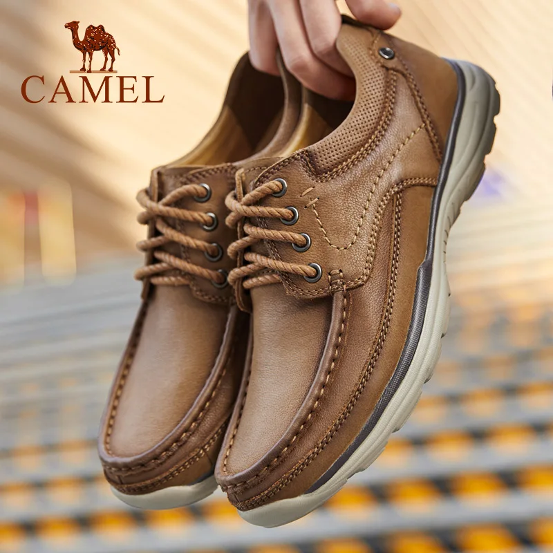 A912307910HZ CAMEL/Мужская обувь; обувь из натуральной кожи; Мужская дышащая легкая повседневная обувь из коровьей кожи в английском стиле; мужская обувь на плоской подошве - Цвет: A912307910HZ