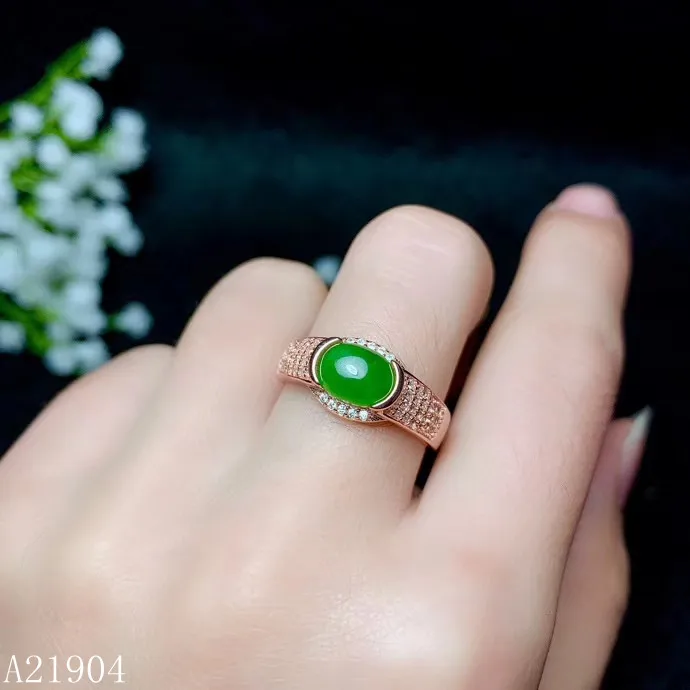 

KJJEAXCMY Boutique Jewelry 925 Sterling Silver Inlaid Natural Green Jasper Gemstone Female Ring Support Detection