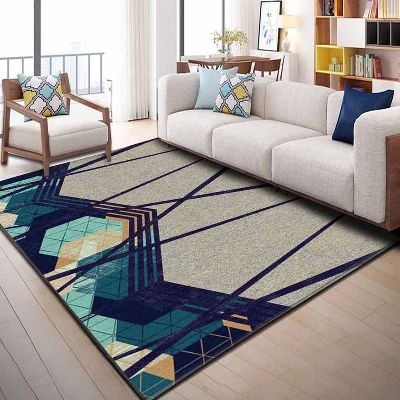

Else Blue Green Navy Blue Brown Geometric Lines 3d Print Non Slip Microfiber Living Room Decorative Modern Washable Area Rug Mat