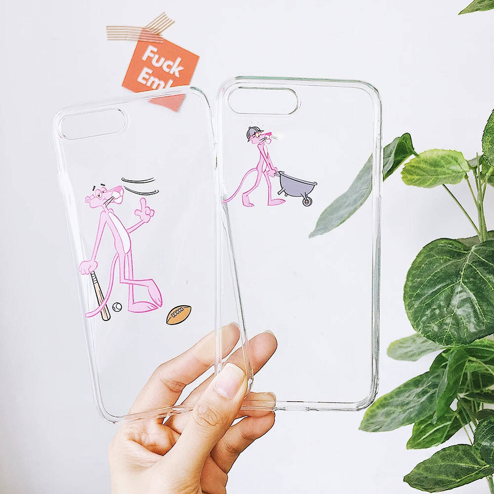 DAINIUER Clear Silicon Ultra Thin For iPhone X 8 Plus 7 Case 6 6S Pink Panther Soft TPU Cover Transparent |