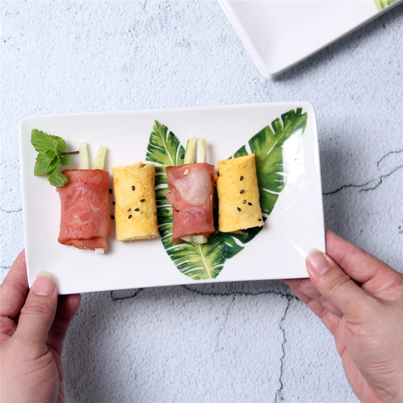 Прямоугольная керамическая тарелка 8 дюймов зеленые растения обеденные блюда