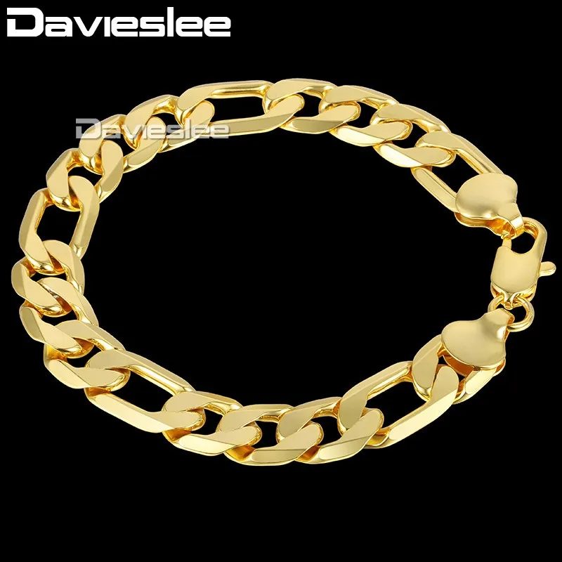 Fashion Gift 12mm Wide Mens Chain Boys Cut Figaro Link Yellow Gold Filled GF Bracelet Customized Length 7-11inch DLGB365 | Украшения и