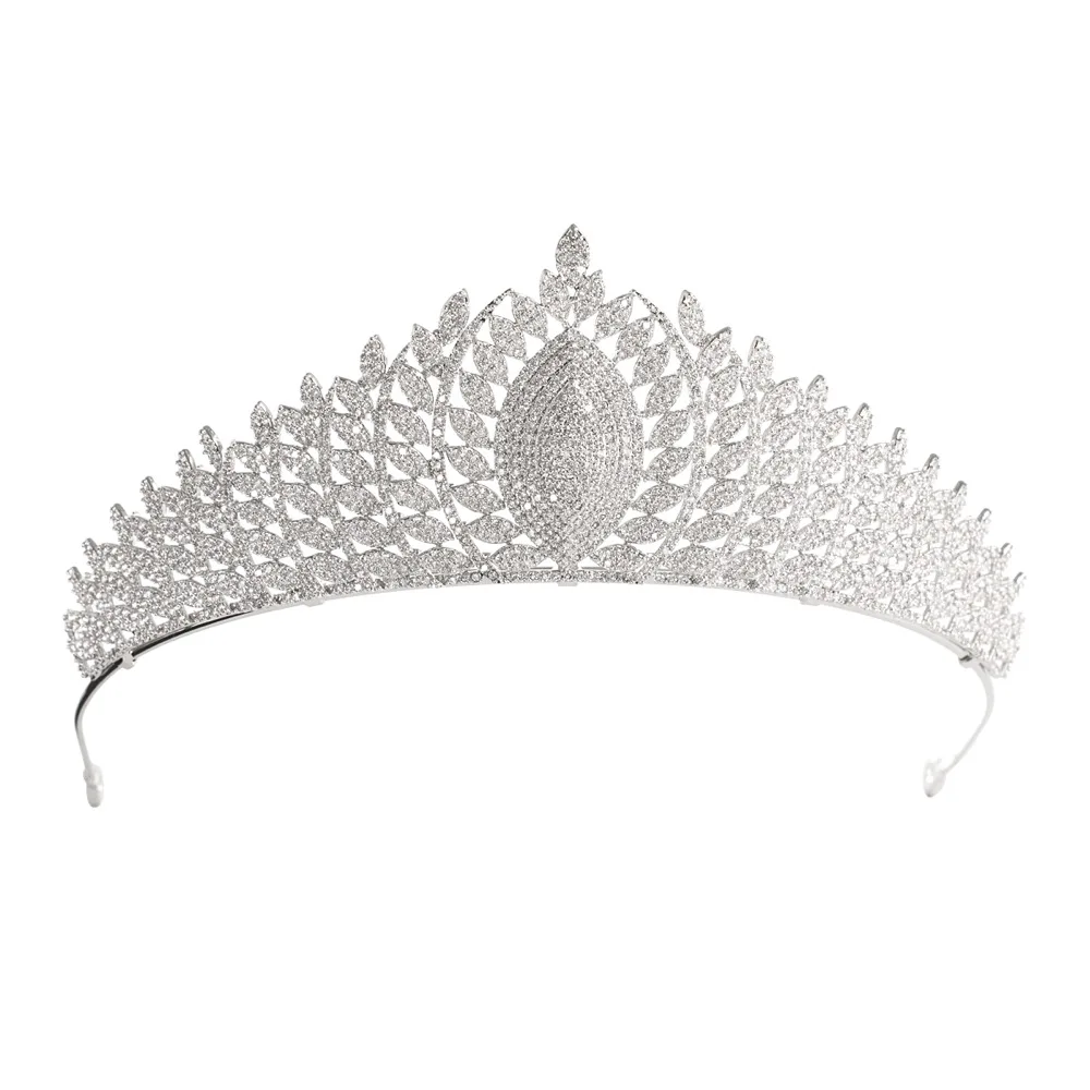 Crystals CZ Cubic Zirconia Wedding Bridal Royal Tiara Diadem Crown Women Prom Hair Jewelry Accessories CH10203