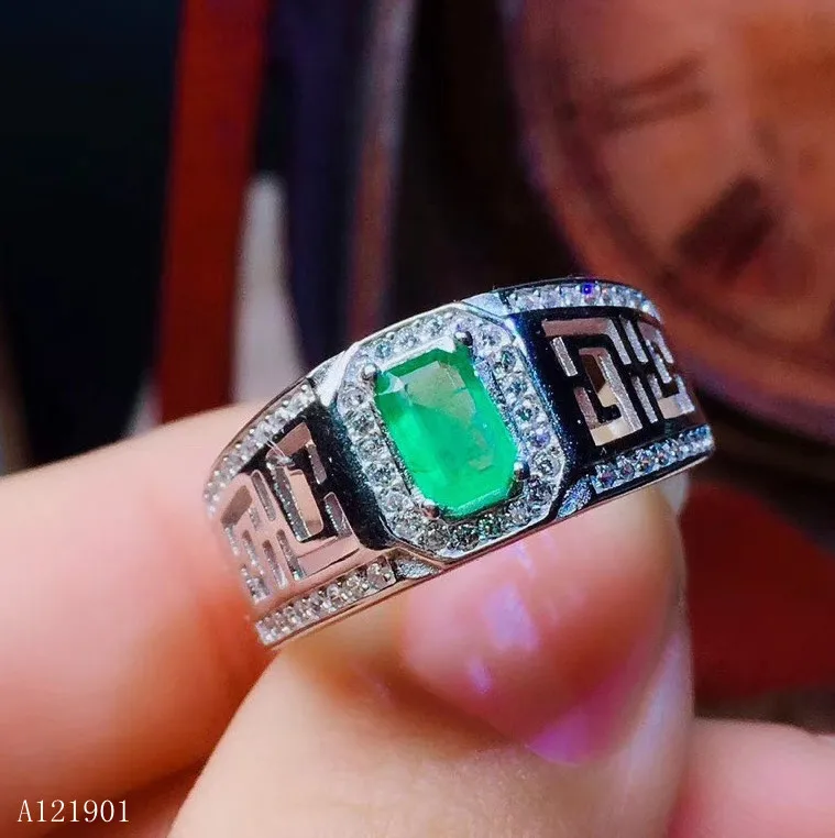KJJEAXCMY boutique jewelry 925 Silver-inlaid Natural Gem Emerald Girl Ring Support Detection | Украшения и аксессуары