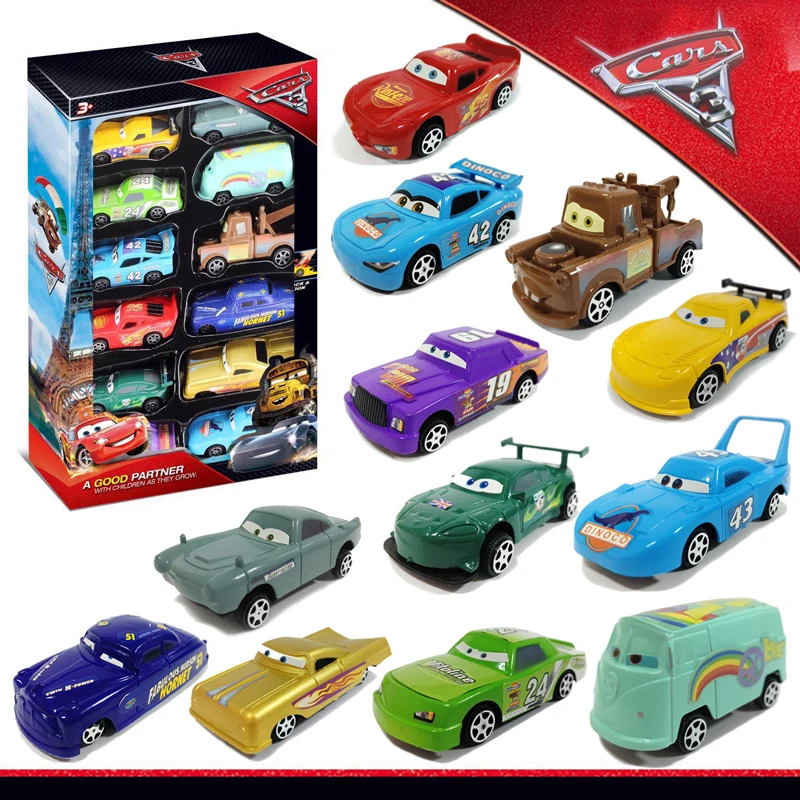 12 шт./компл. Disney Pixar Машинки 3 Lightning McQueen черный Storm Jackson Mater 1:55 пластиковые модели