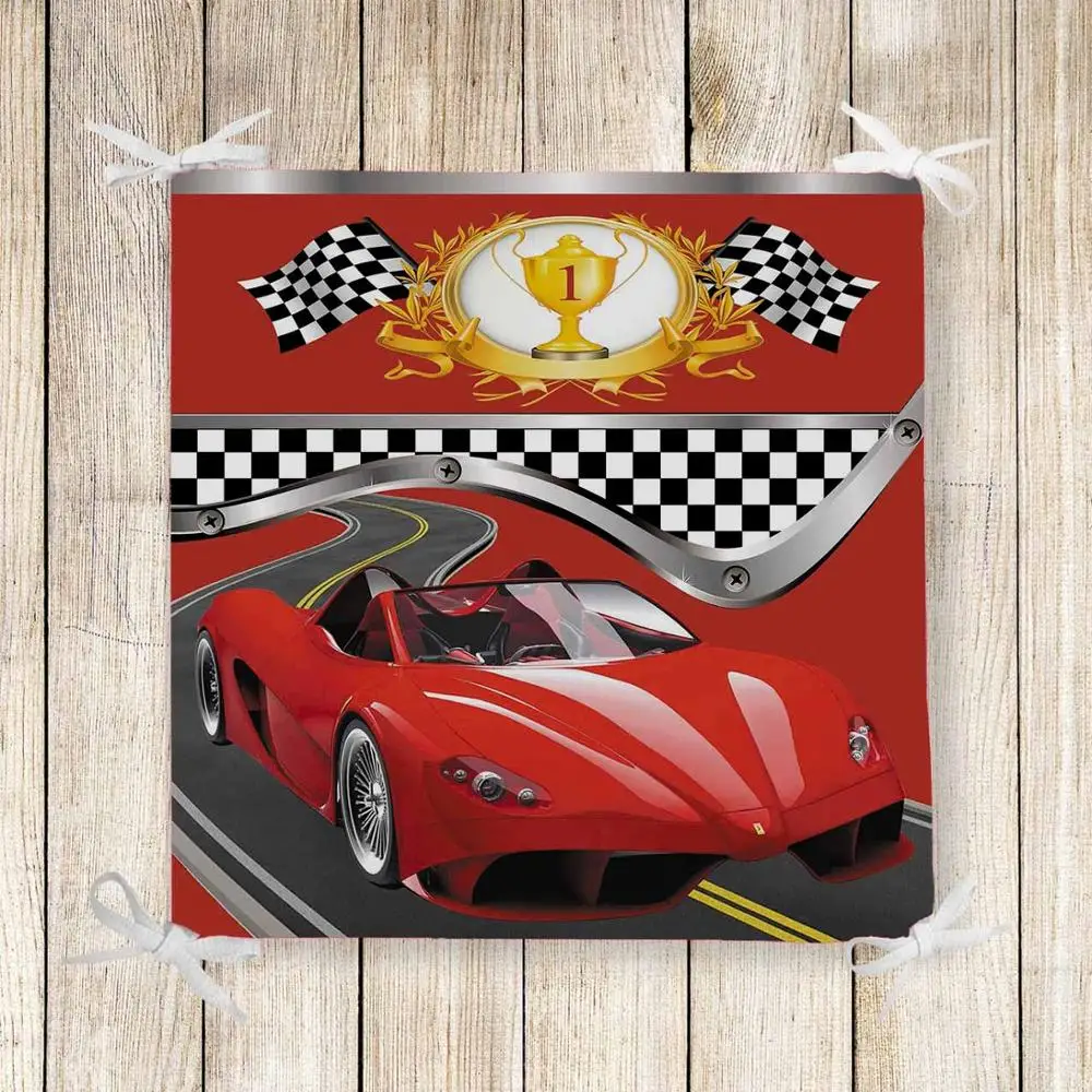

Else Red Race Sport Cars Yellow Cup Kids 3d Print Chair Pad Seat Cushion Soft Memory Foam Full Lenght Ties Non Slip Washable