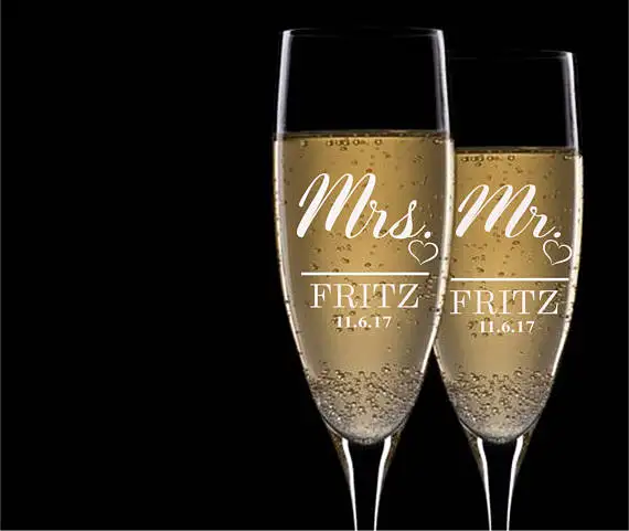 Набор из 2 Персонализированные флюте Свадебные Обручение шампанское Стекло es
