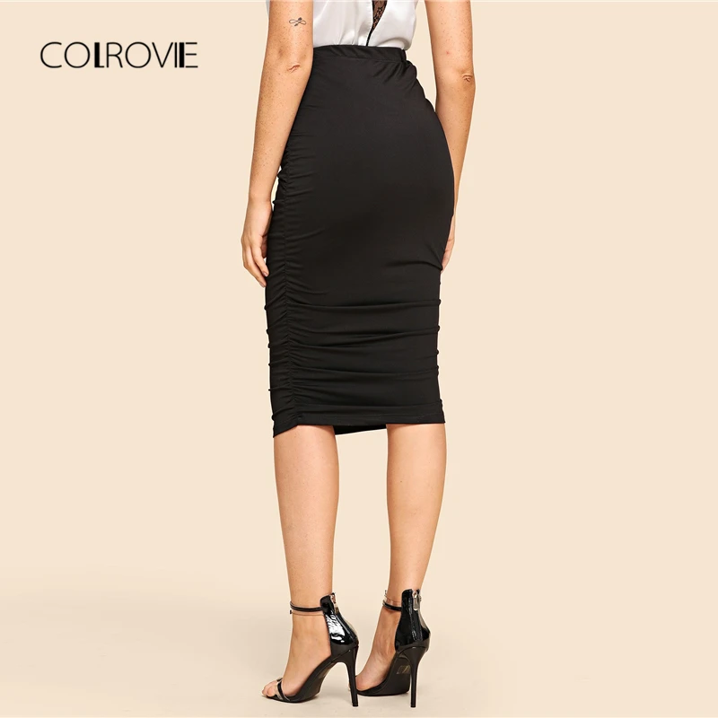 COLROVIE, однотонный эластичный пояс, плотные, сексуальные, черные юбки для женщин, осень, короткие юбки-карандаш, женские, s, облегающие, элегантные юбки для девушек