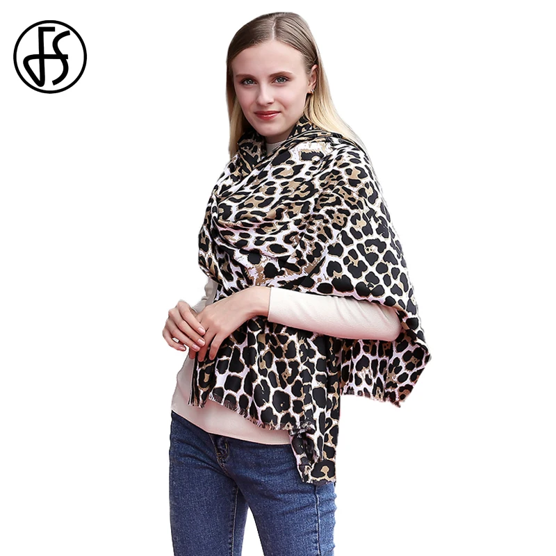 

FS Leopard Print Long Silk Satin Wraps Shawls Scarf Scarves Women For Ladies Winter Warm Luxury Brand 2018 Echarpe Pashmina