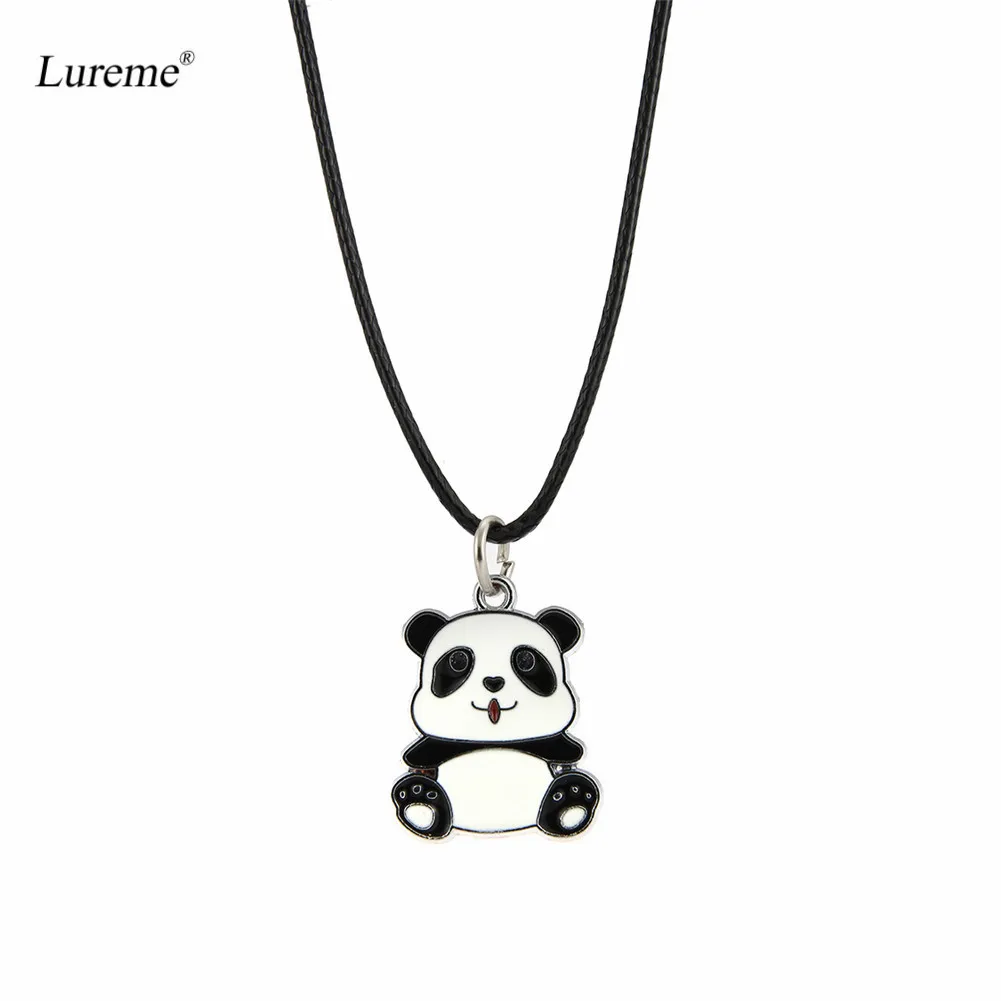 Lureme Lovely колье с изображением панды черным шнуром для женщин и девушек Panda Baby